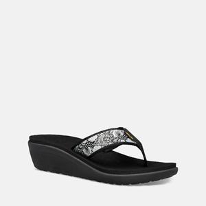 Teva Voya Wedge Flip Flops Dame Svarte / Hvite / Sølv | 1367HJMFI